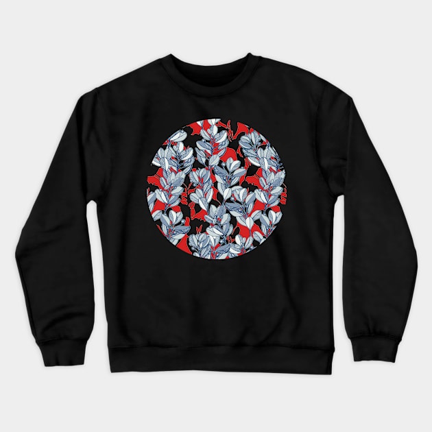 Leaf and Berry Sketch Pattern in Red and Blue Crewneck Sweatshirt by micklyn